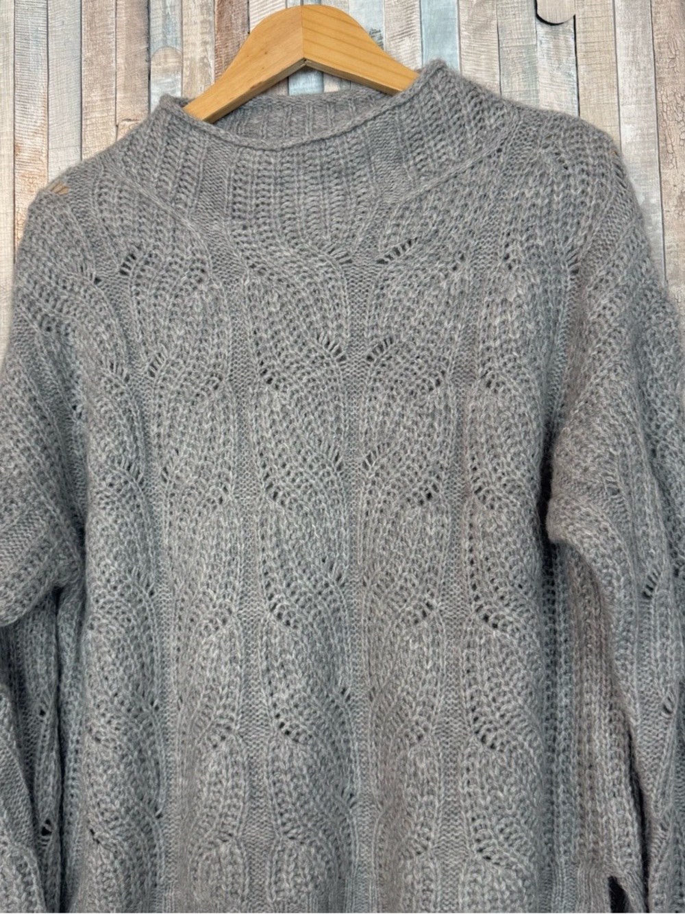 J Crew XL Mock Neck Pointelle Cable‎ Knit Sweater Pullover Top Alpaca Cozy Soft